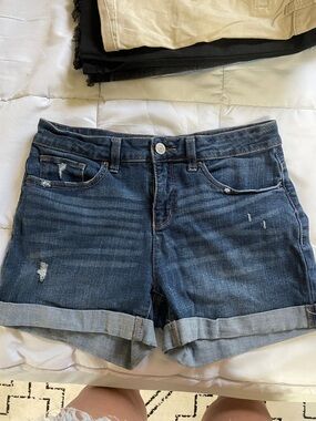 Classic Dark Blue Denim Roll-Cuff Women's Shorts